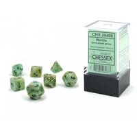 CHX 20409 Marble Mini-Polyhedral Green/dark green Dobbelsteen Set (7 stuks)