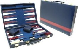 Backgammonkoffer blauw met rode bies